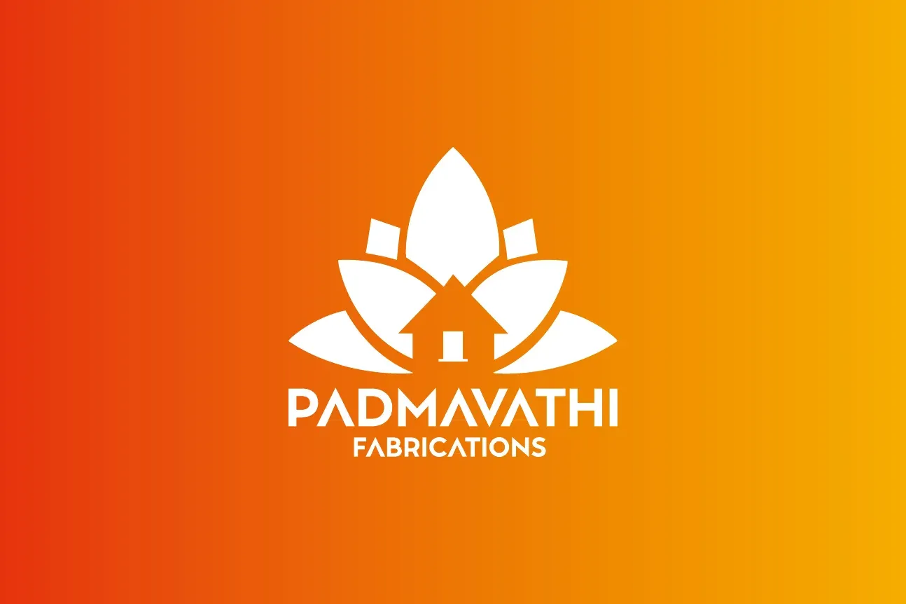 Padmavathi Fabrications mark in white on an orange-to-gold gradient