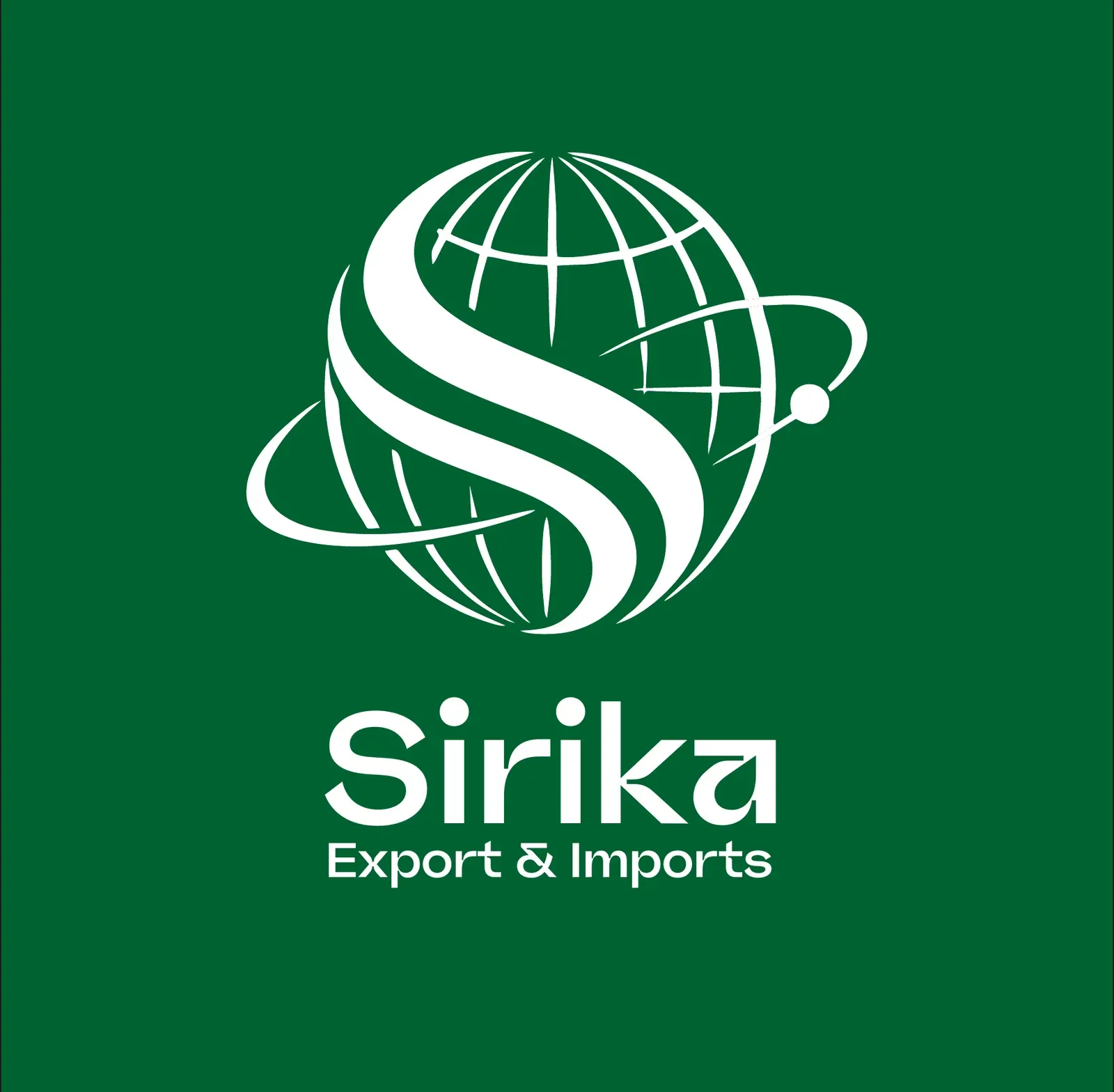 Sirika Exports mark: an S sweeping around a globe, white on green