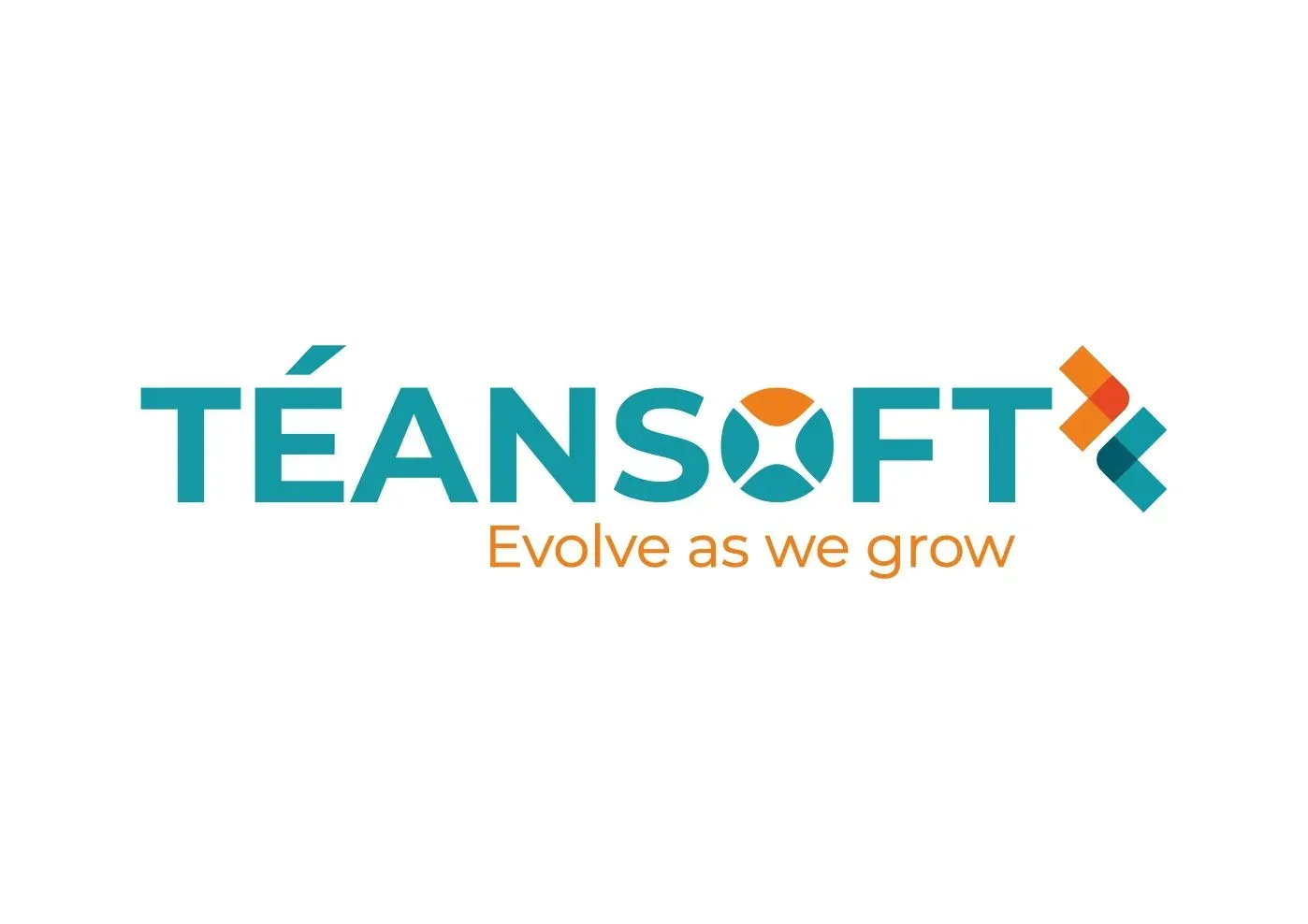 TeanSoft wordmark in teal and orange with the line "Evolve as we grow"